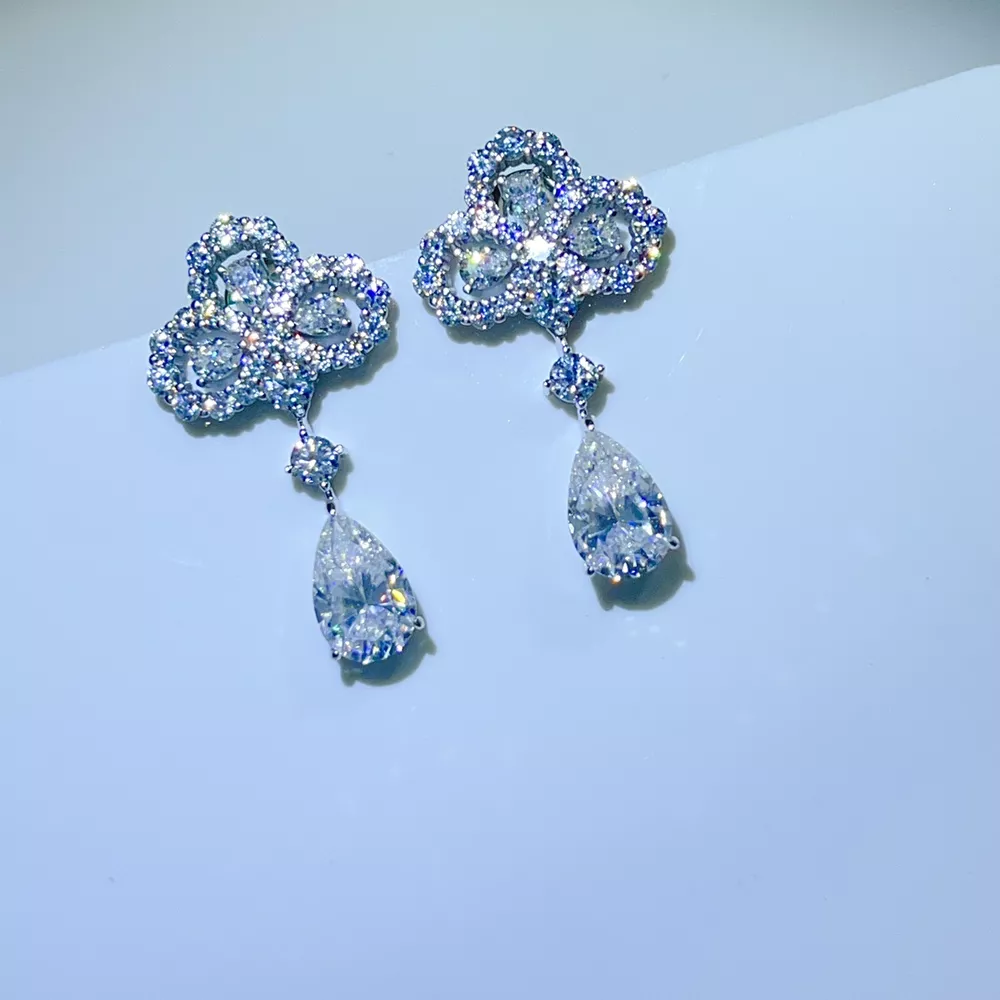 6 Carat 925 Sterling Silver Moissanite Drop Earrings, image 2