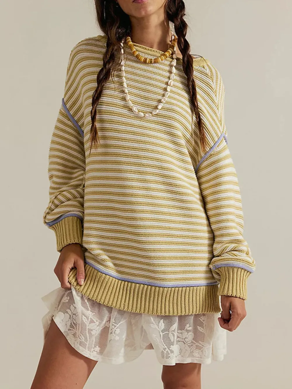 Slit Striped Oversized Sweater, image 2