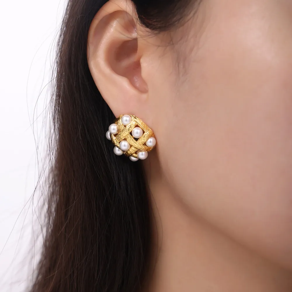 Copper Shell Pearl Stud Earrings, image 8