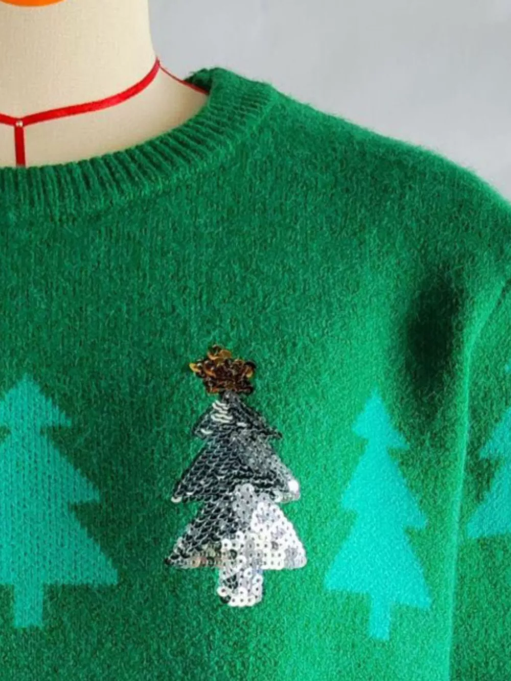 Christmas Tree Pattern Long Sleeve Sweater, image 6