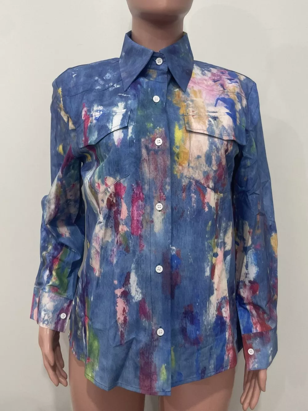 Artistic Painted Long Sleeve Denim Shirt, image 3