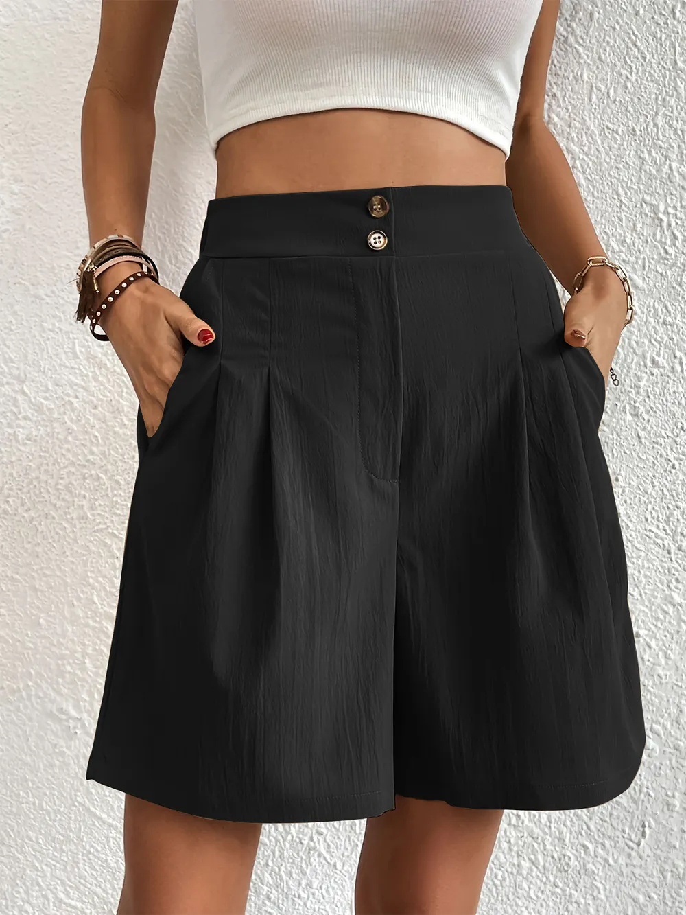 Pocketed Half Elastic Waist Shorts, image 4