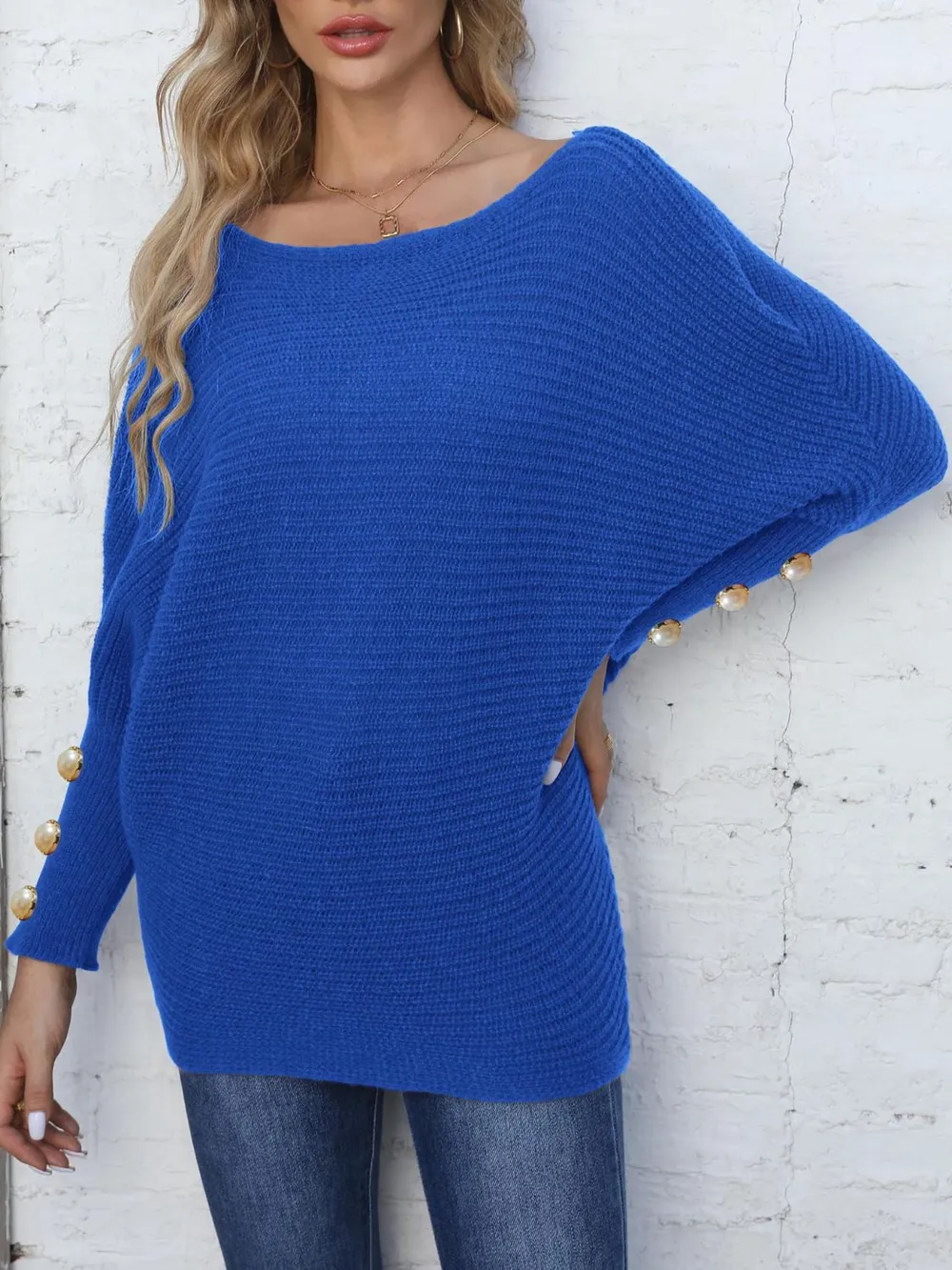 Full Size Boat Neck Long Sleeve Sweater, image 8