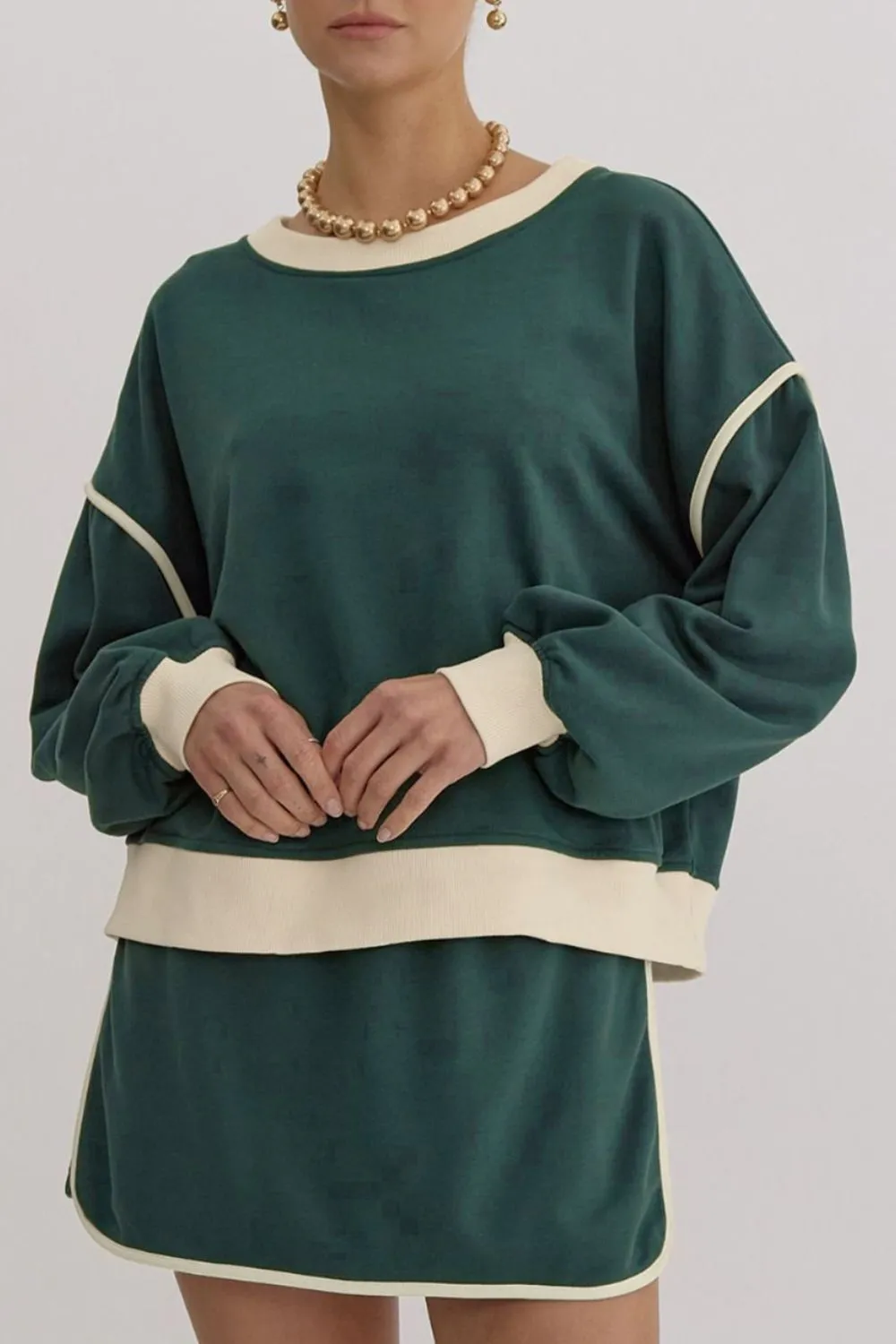 Contrast Trim Round Neck Top and Skort Set, image 3