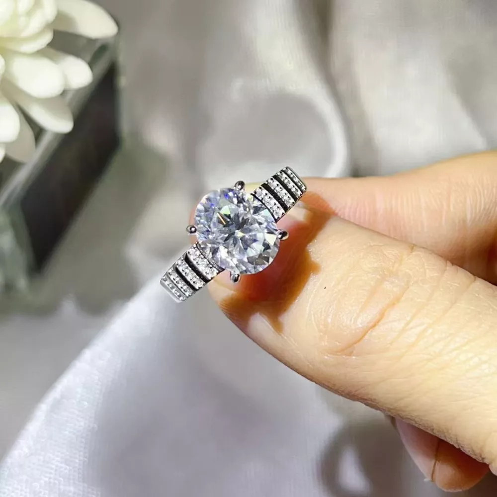 3 Carat Moissanite Oval 925 Sterling Silver Ring, image 3