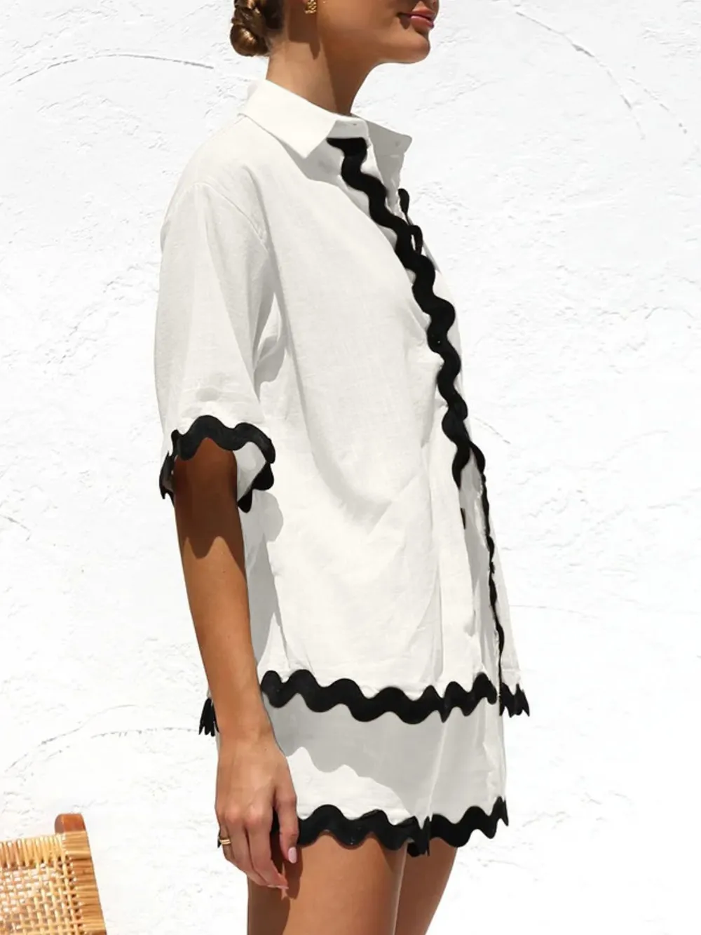 Contrast Trim Half Sleeve Top and Shorts Set, image 5