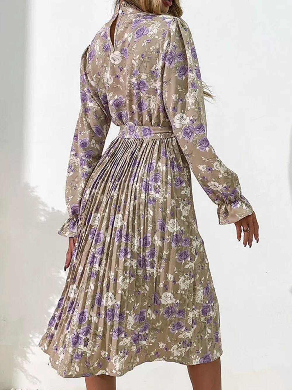 Floral Print Long Sleeve Pleated Midi Dress, image 2