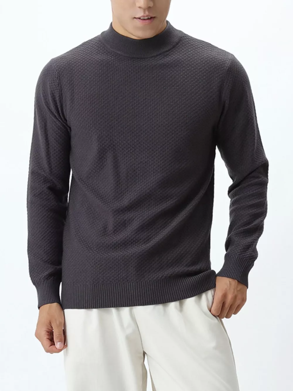 Men's Plus Size Textured Mock Neck Knit Top, image 8