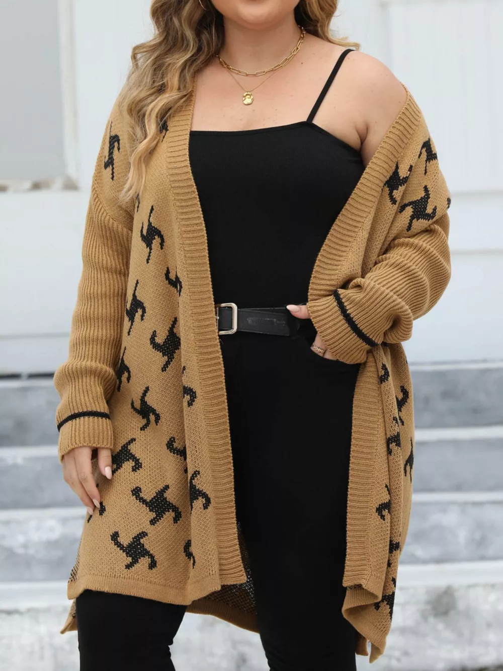 Plus Size Open Front Drop Shoulder Knit Cardigan, image 8