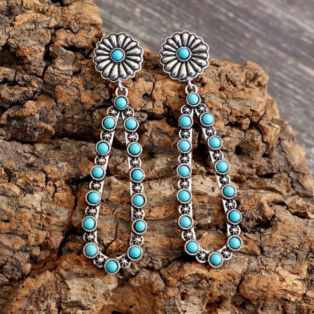 Flower Artificial Turquoise Teardrop Earrings, image 4