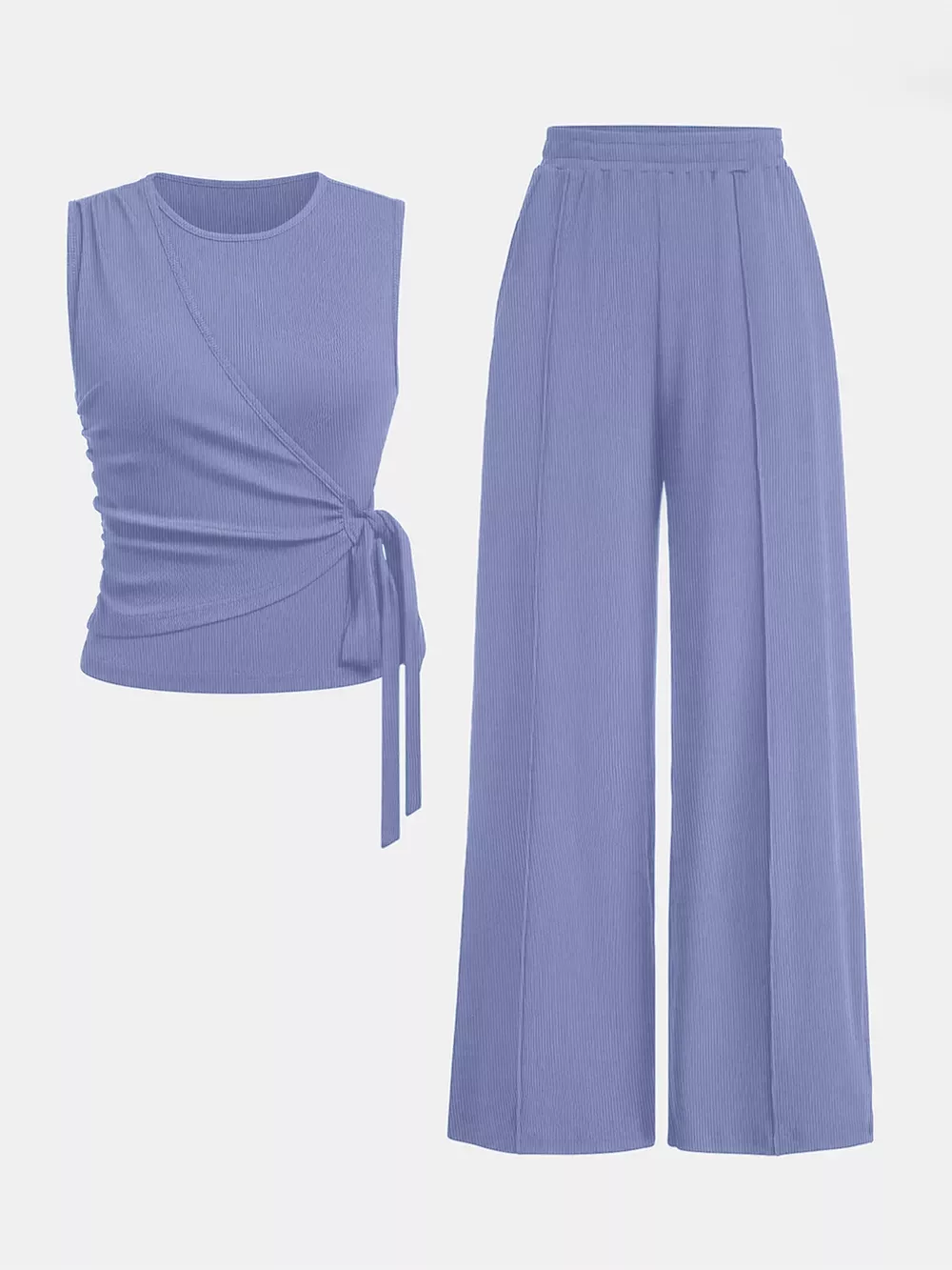 Side Tie Round Neck Tank and Pants Set