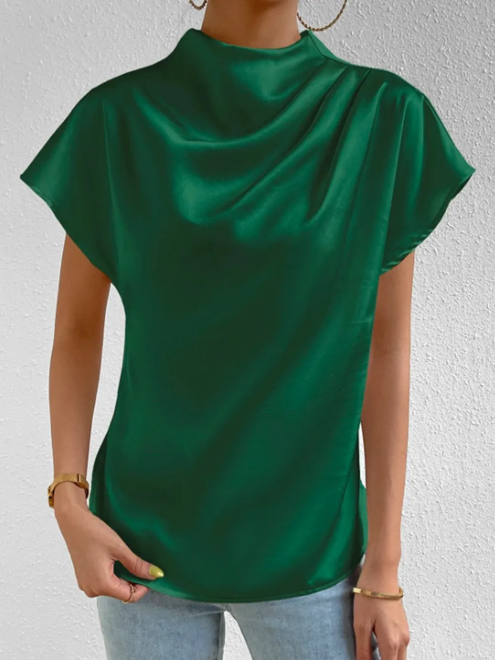 Mock Neck Short Sleeve Blouse, image 4