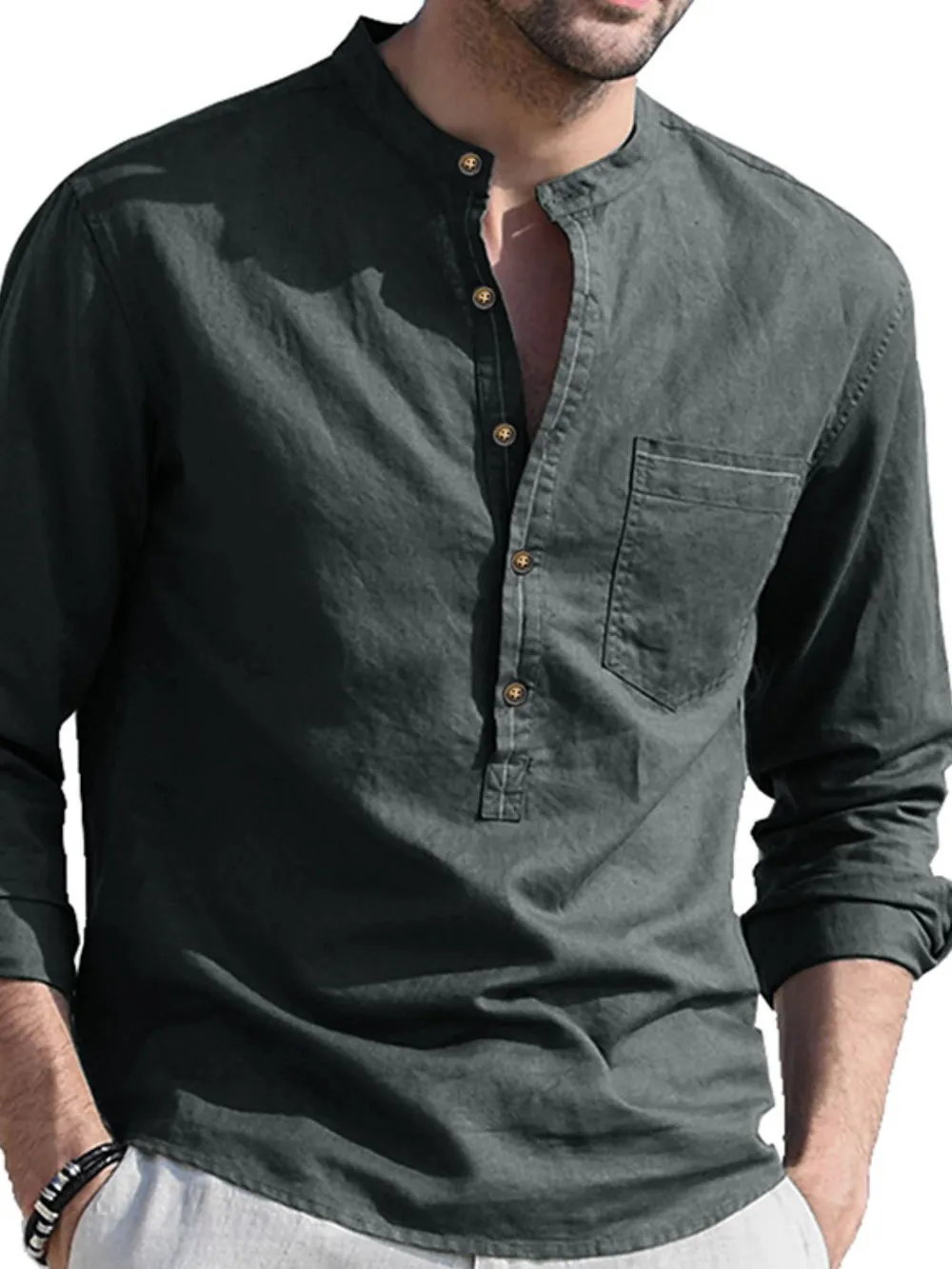 Men's Button Detail Long Sleeve Polo Shirt, image 2