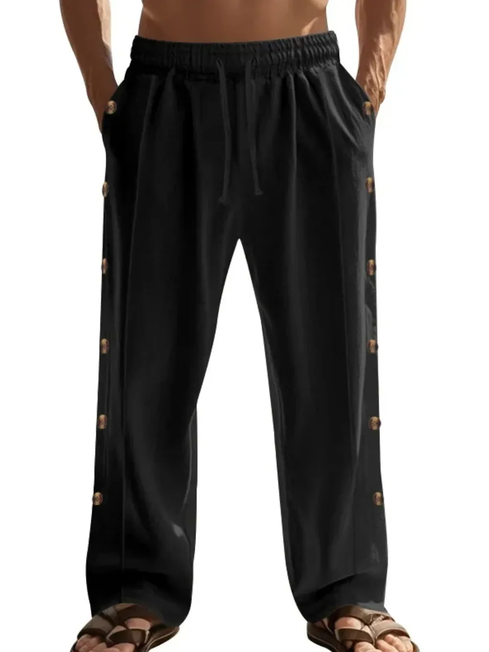 Men's Full Size Side Button Wide Leg Pants Plus Size, image 10