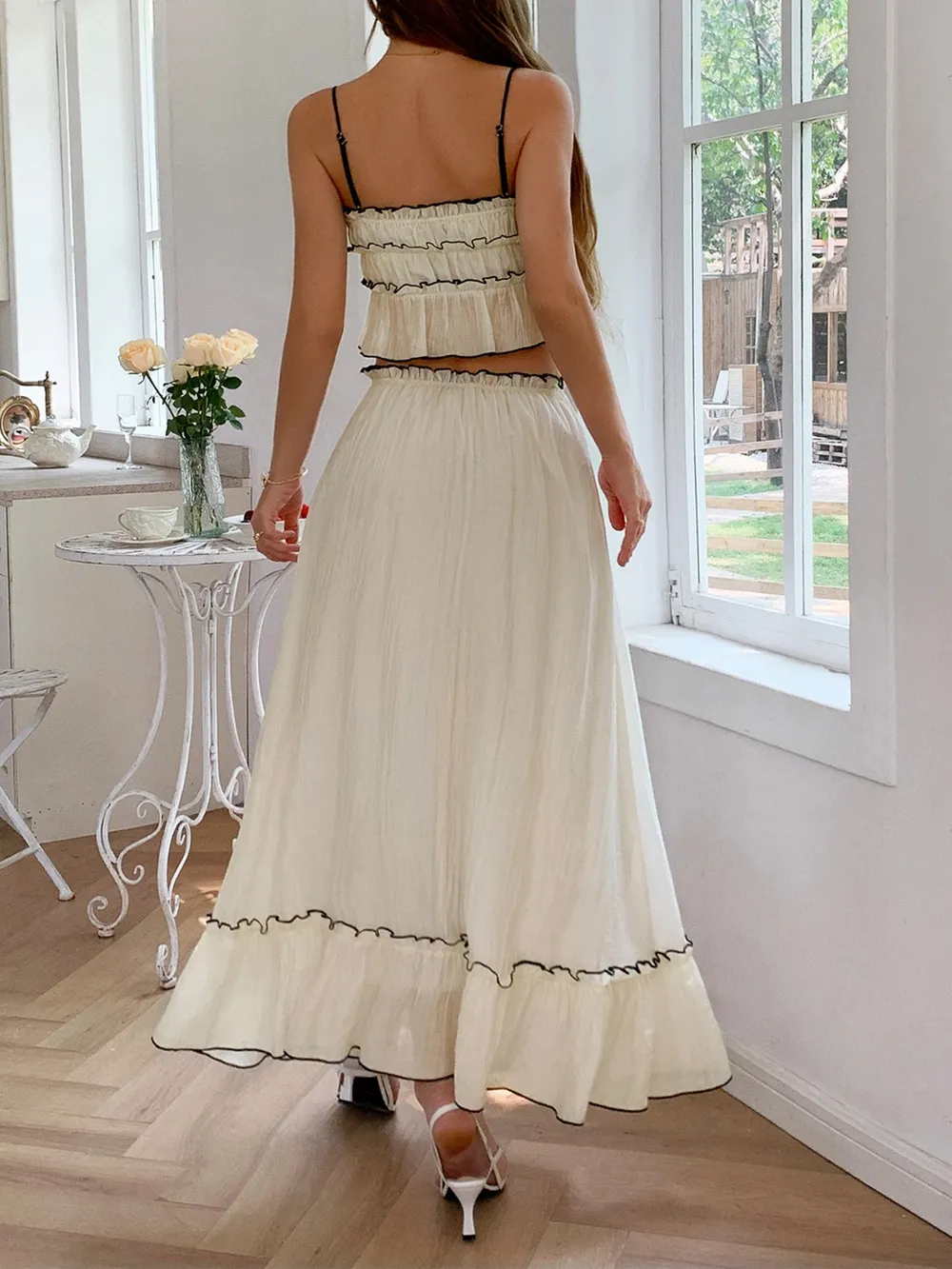 Frill Square Neck Cami and Skirt Set, image 3