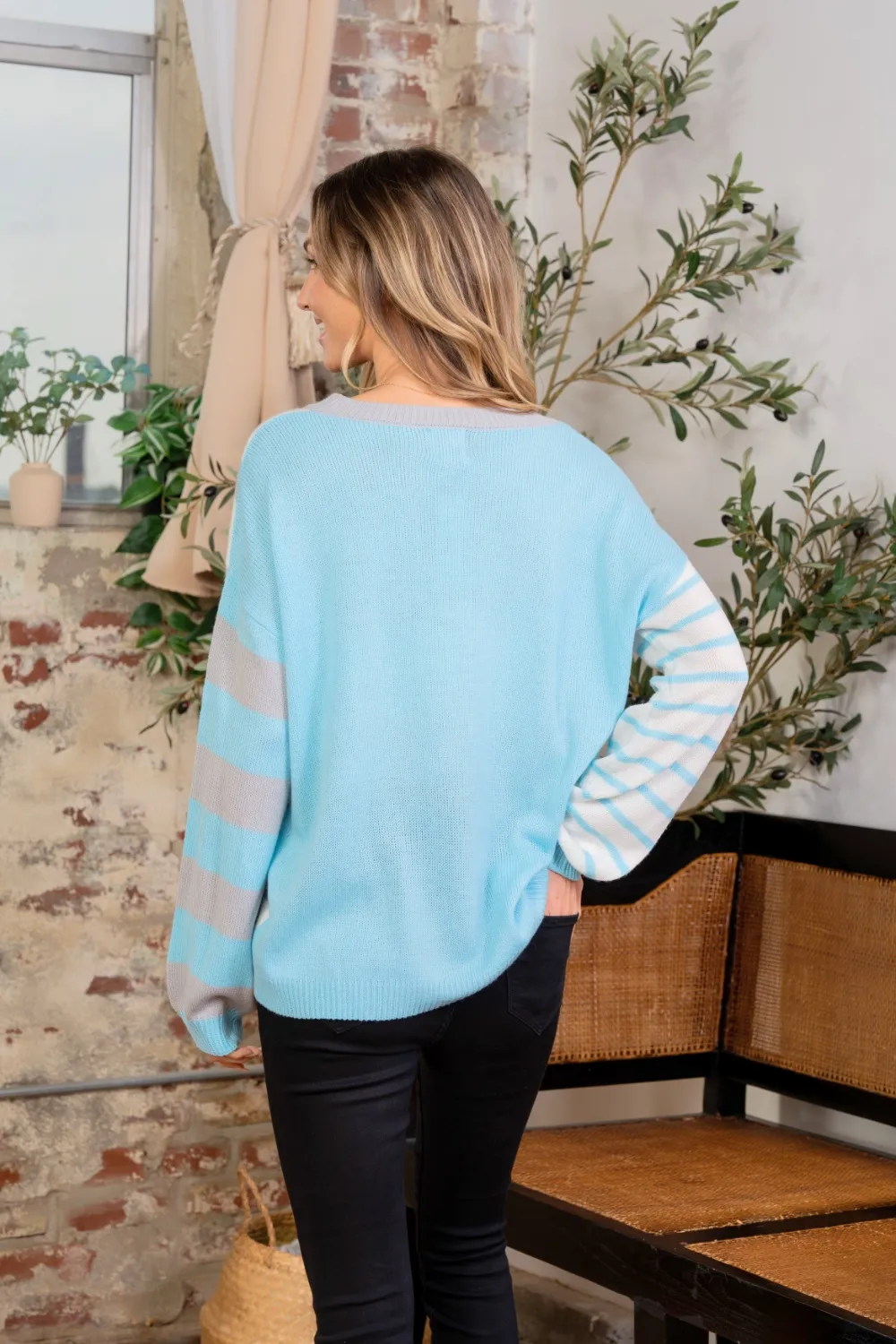 Full Size Striped Dropped Shoulder Sweater, image 2