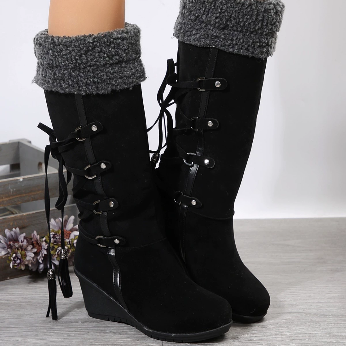 Round Toe Wedge Boots, image 4