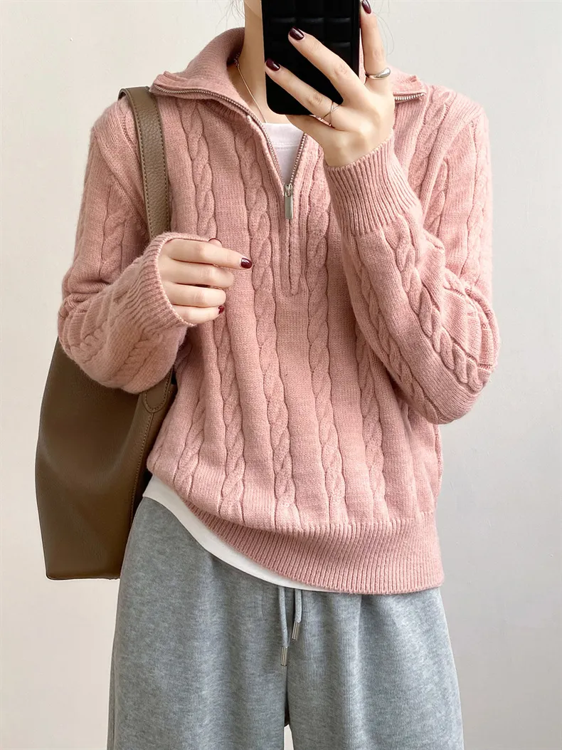 Cable-Knit Half Zip Long Sleeve Sweater, image 16
