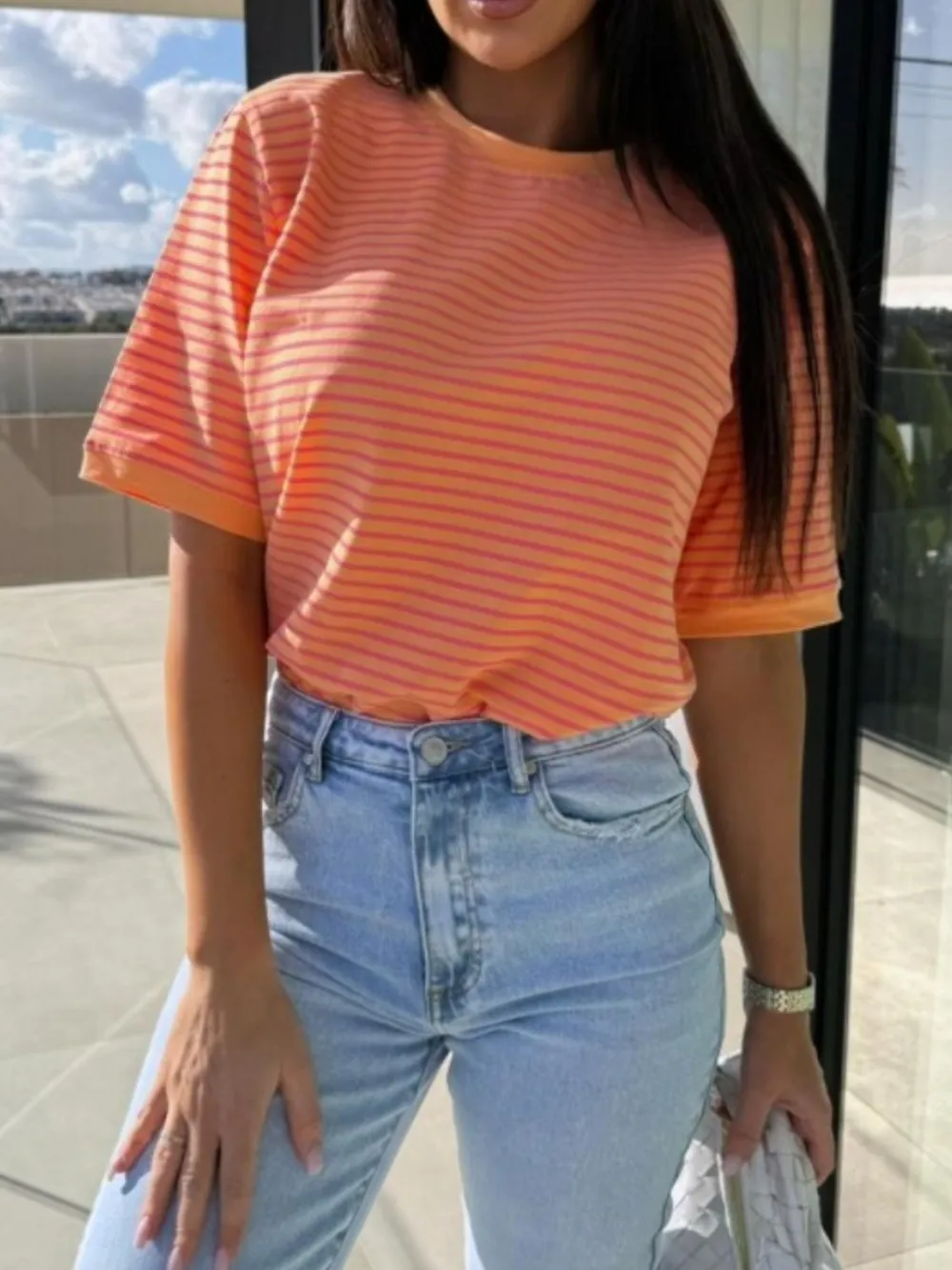 Striped Round Neck Short Sleeve T-Shirt, image 2