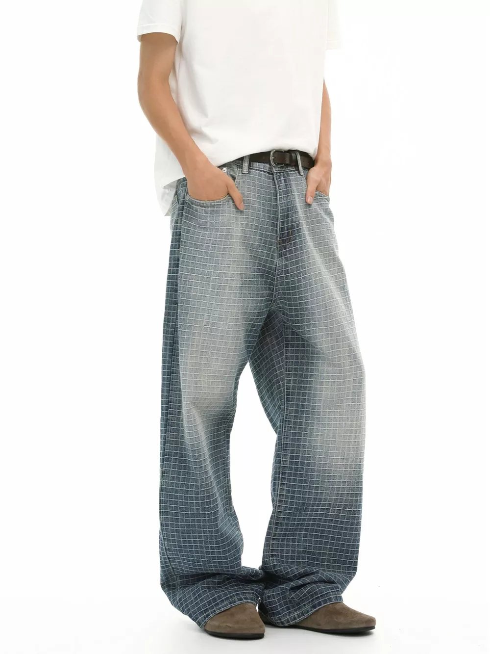 Men's Plaid Relaxed Fit Jeans, image 4