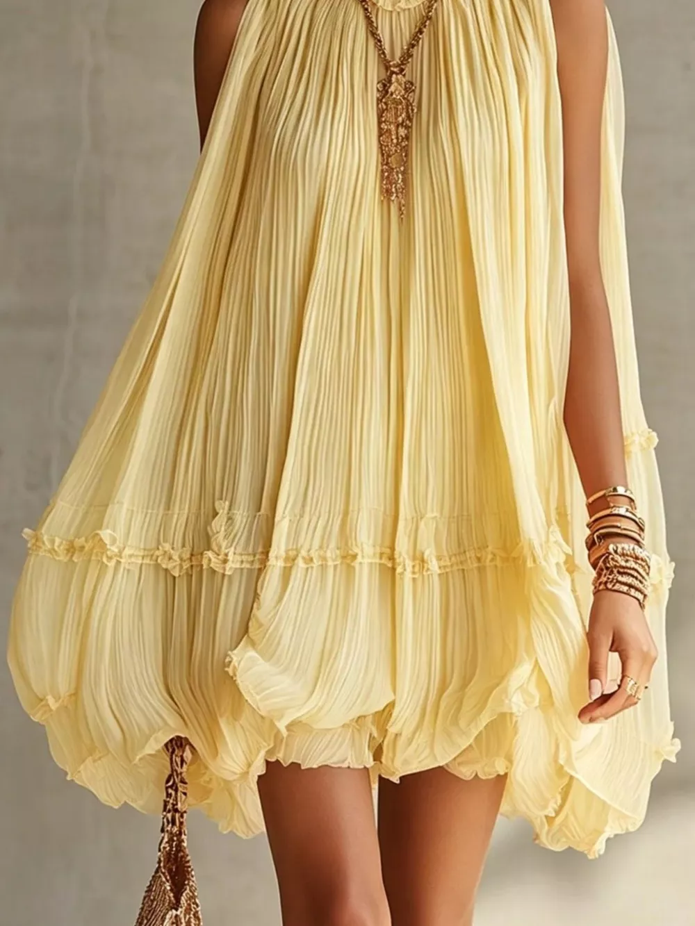 Pleated Mock Neck Sleeveless Mini Dress, image 7