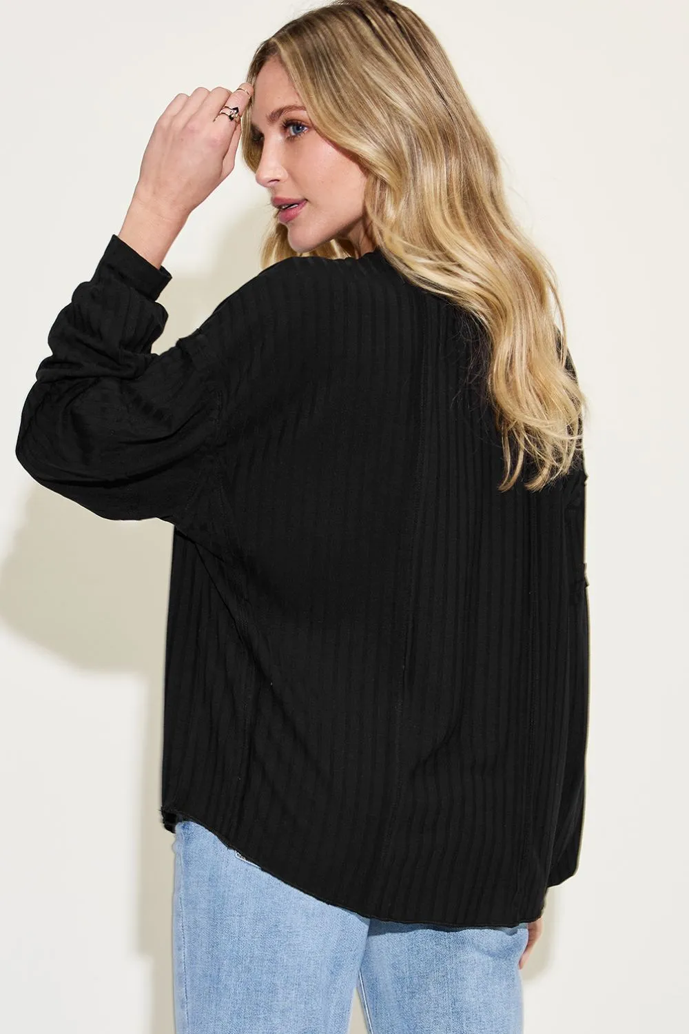 Full Size Ribbed Round Neck Long Sleeve T-Shirt, image 3