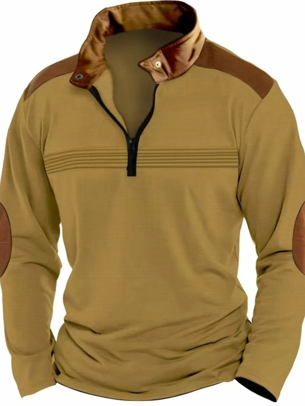 Men's Full Size Contrast Half Zip Long Sleeve Polo Plus Size, image 5