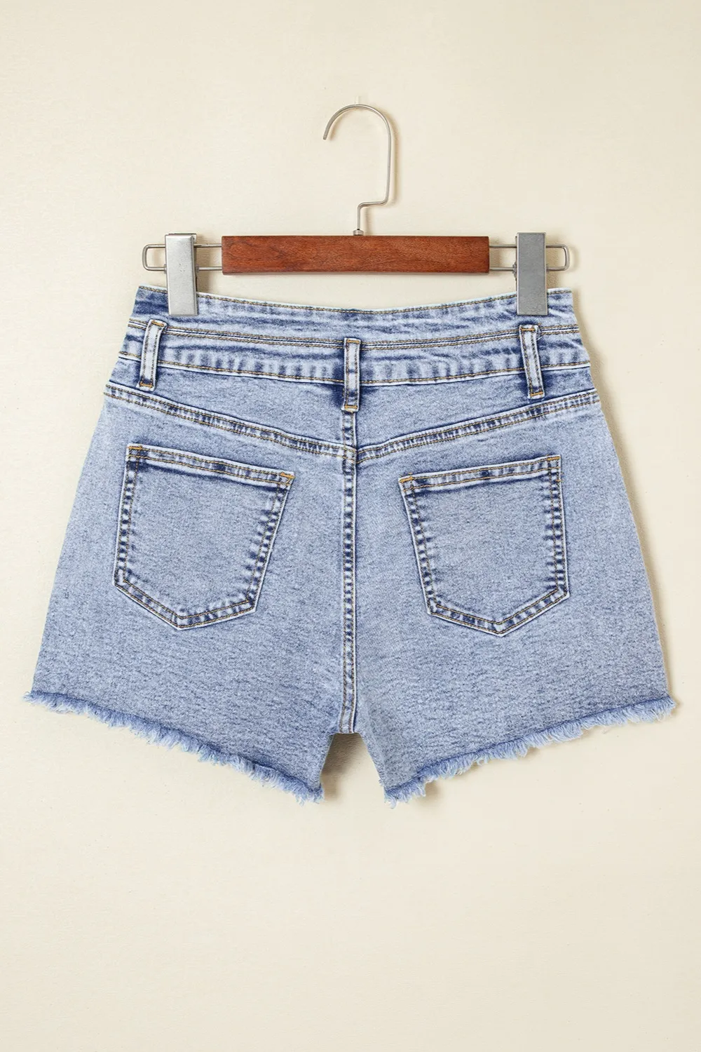 Rhinestone Light Wash Raw Hem High Waist Denim Shorts, image 3