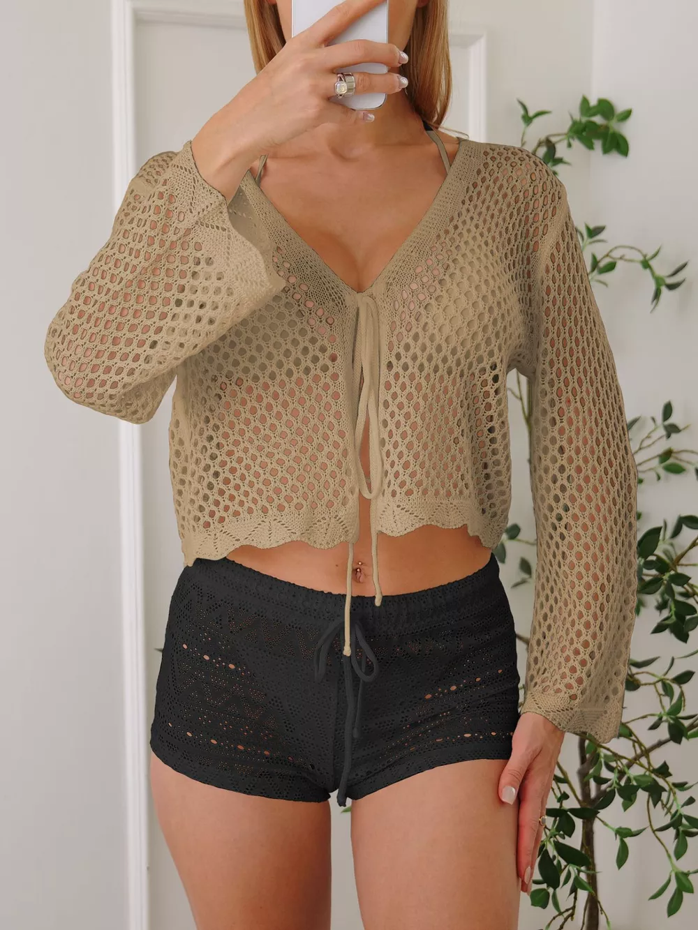 Crochet Tie-Front Knit Cover Up, image 16