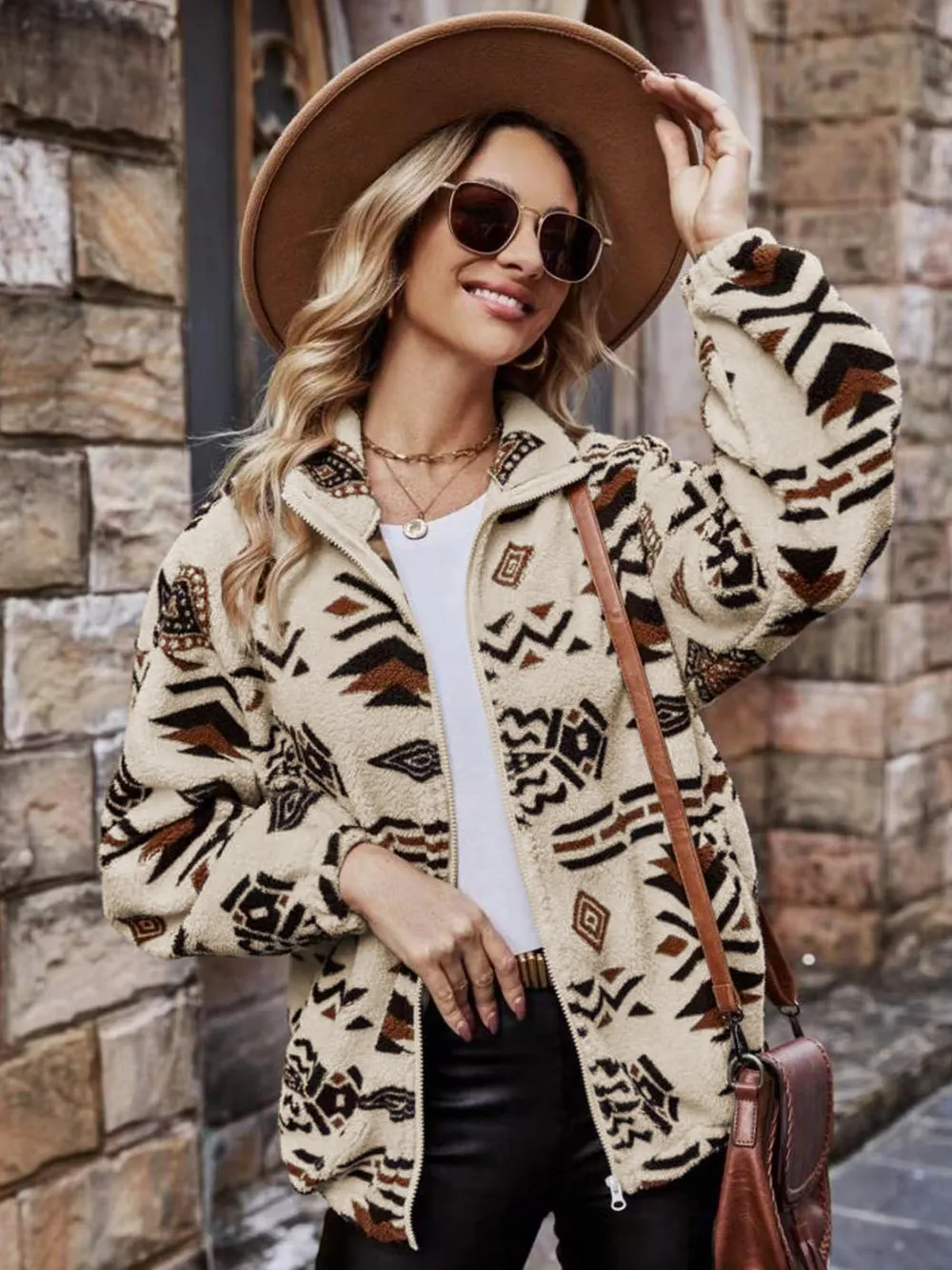 Geometric Zip Up Long Sleeve Outerwear, image 3