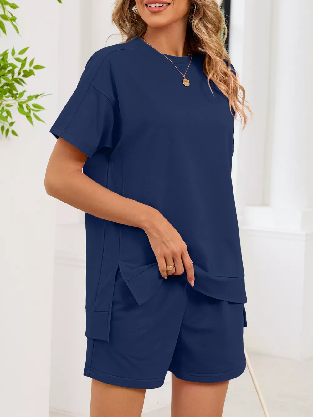 Round Neck Short Sleeve T-Shirt and Shorts Set, image 2