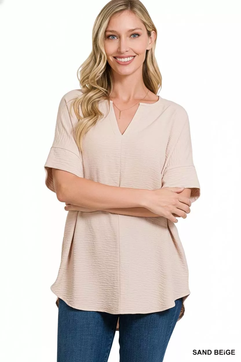 Woven Airflow Split Neck Short Sleeve Top, image 3
