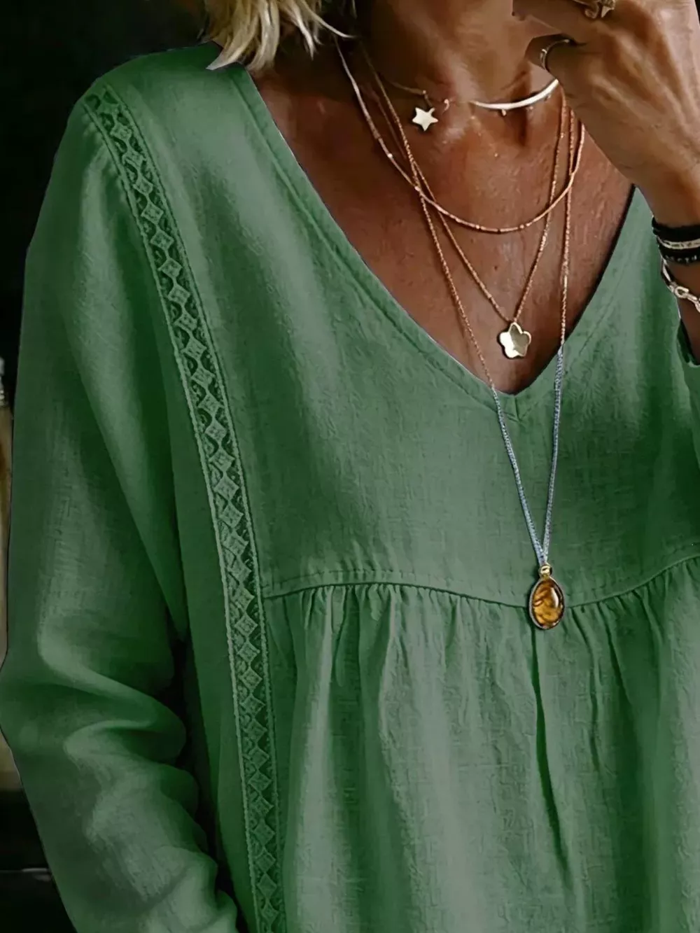 Full Size V-Neck Lace Trimmed Long Sleeve Blouse Plus Size, image 9