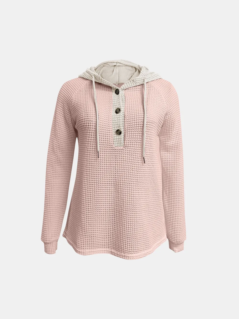 Full Size Waffle-Knit Contrast Long Sleeve Hoodie, image 21