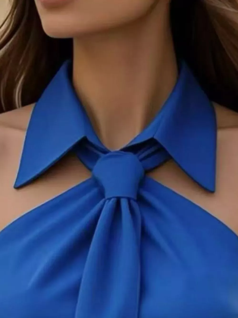 Halter Neck Sleeveless Top with Tie-Front Collar Detail, image 8
