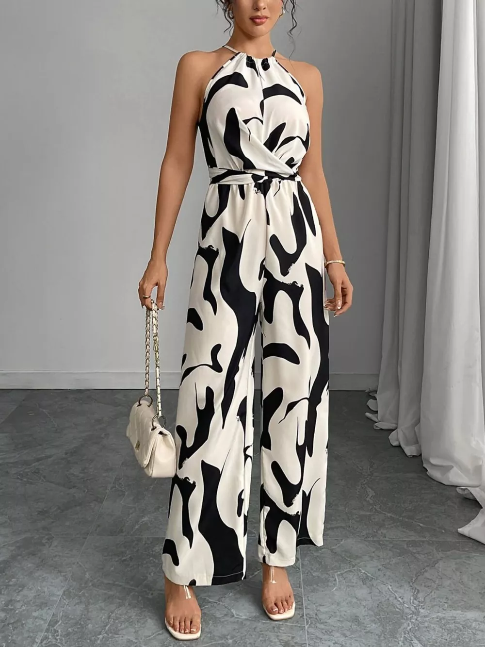 Abstract Print Wide Leg Jumpsuit