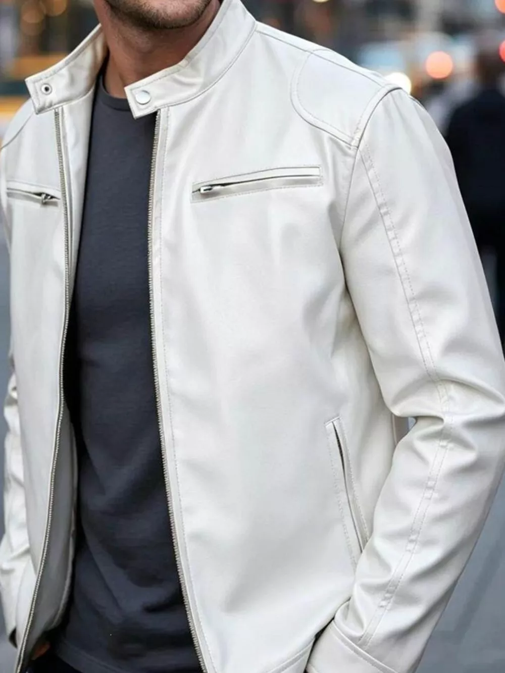Men's Full Size Faux Leather Bomber Jacket with Zipper Pockets Plus Size, image 9