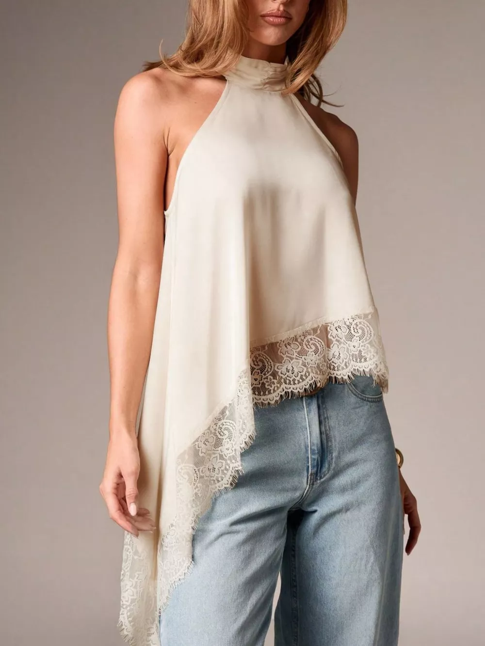 Halter Neck Lace Trim Cami, image 3