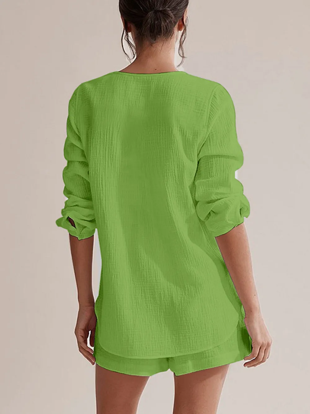 Notched Long Sleeve Top and Shorts Set, image 5