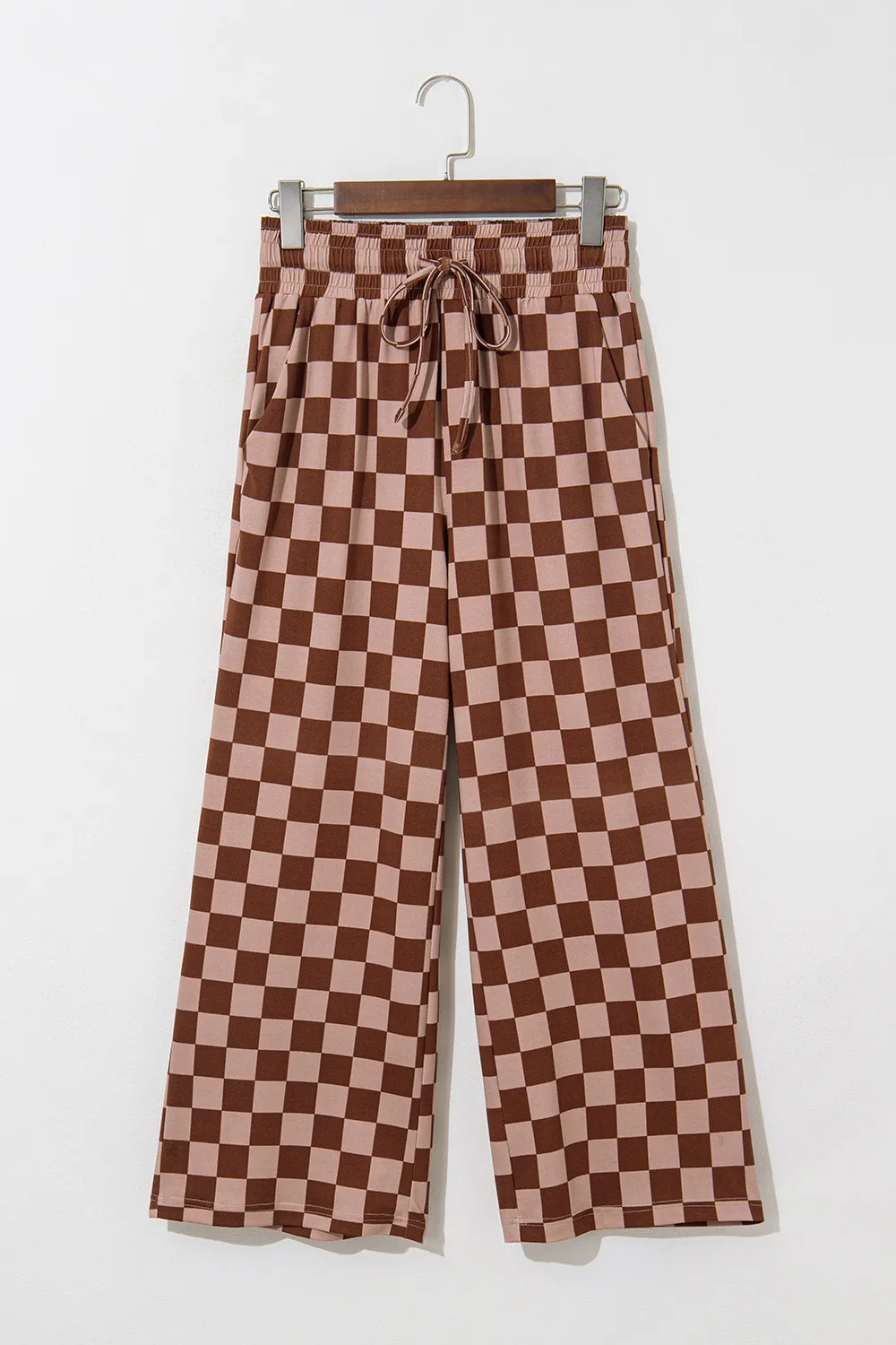 Checkered Elastic High Waist Loose Casual Pants, image 2