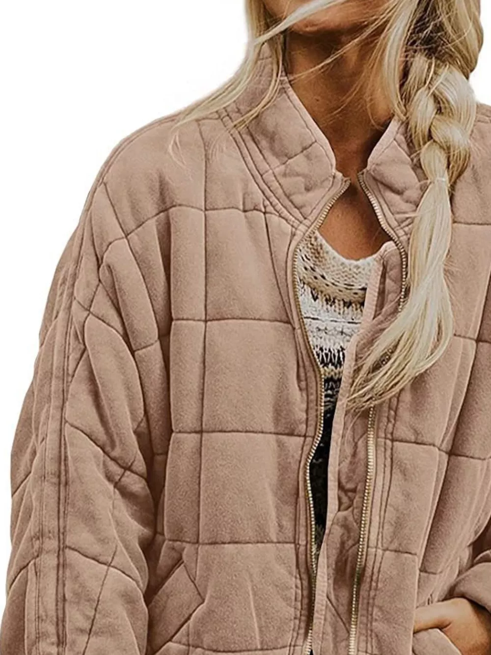 Full Size Zip Up Quilted Bomber Jacket Plus Size, image 12