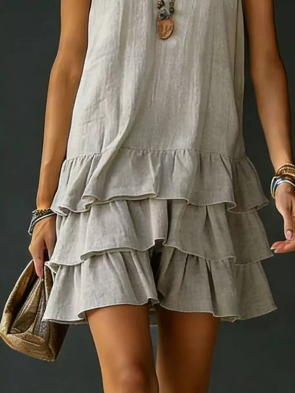 Full Size Ruffled Hem V-Neck Sleeveless Dress Plus Size, image 23