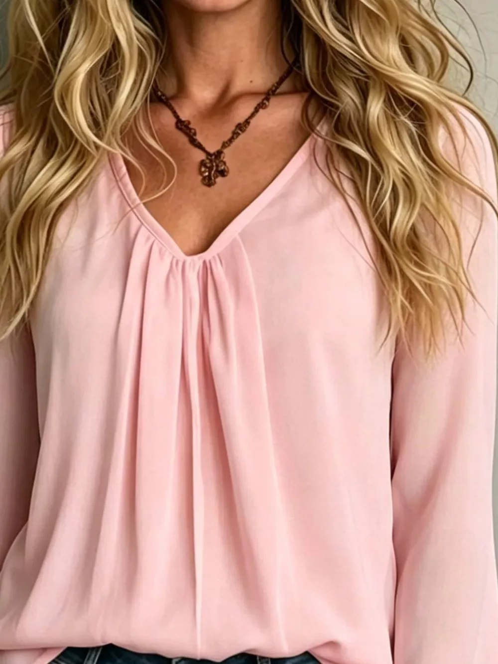 V-Neck Flounce Sleeve Blouse, image 2