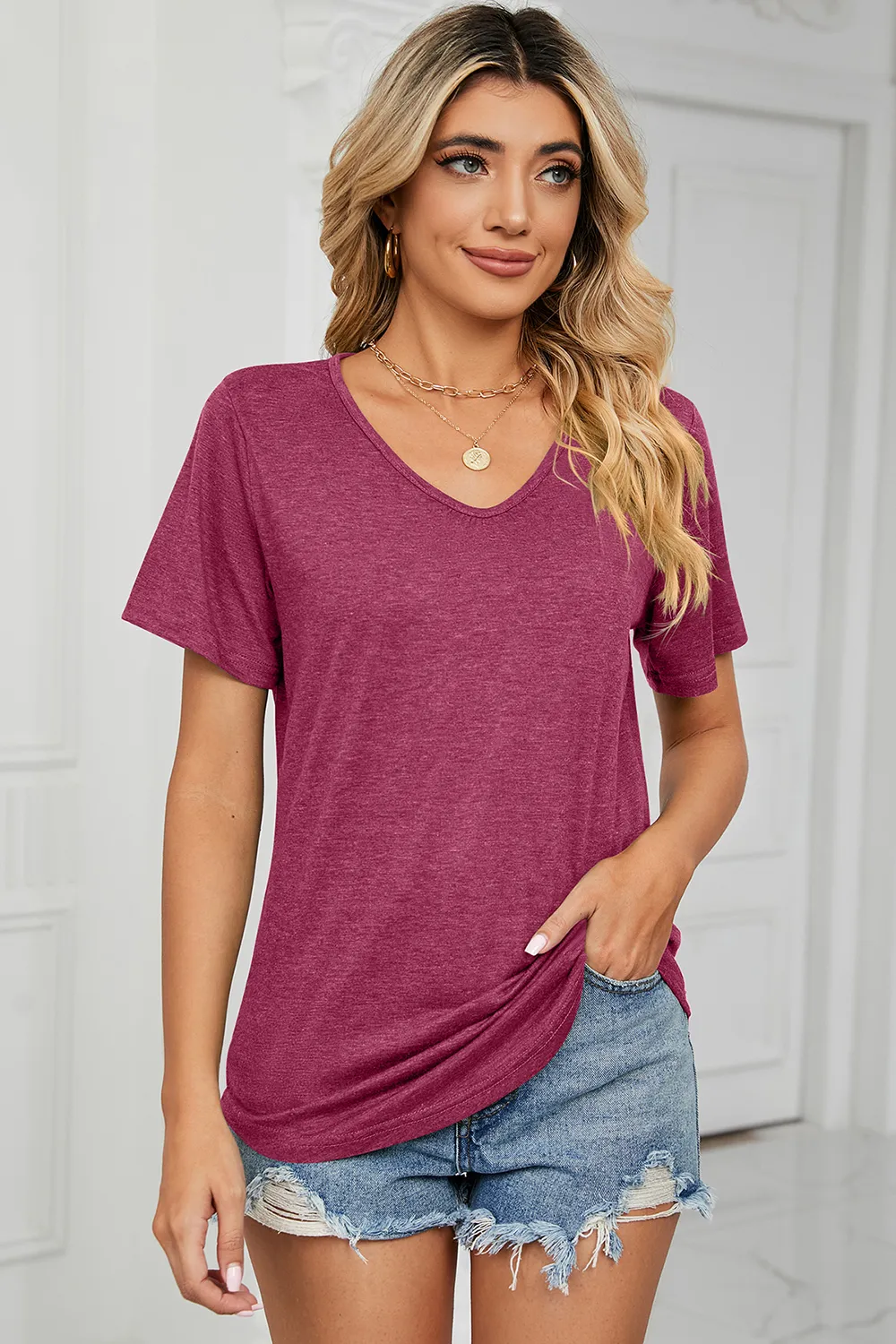 V-Neck Short Sleeve T-Shirt, image 21