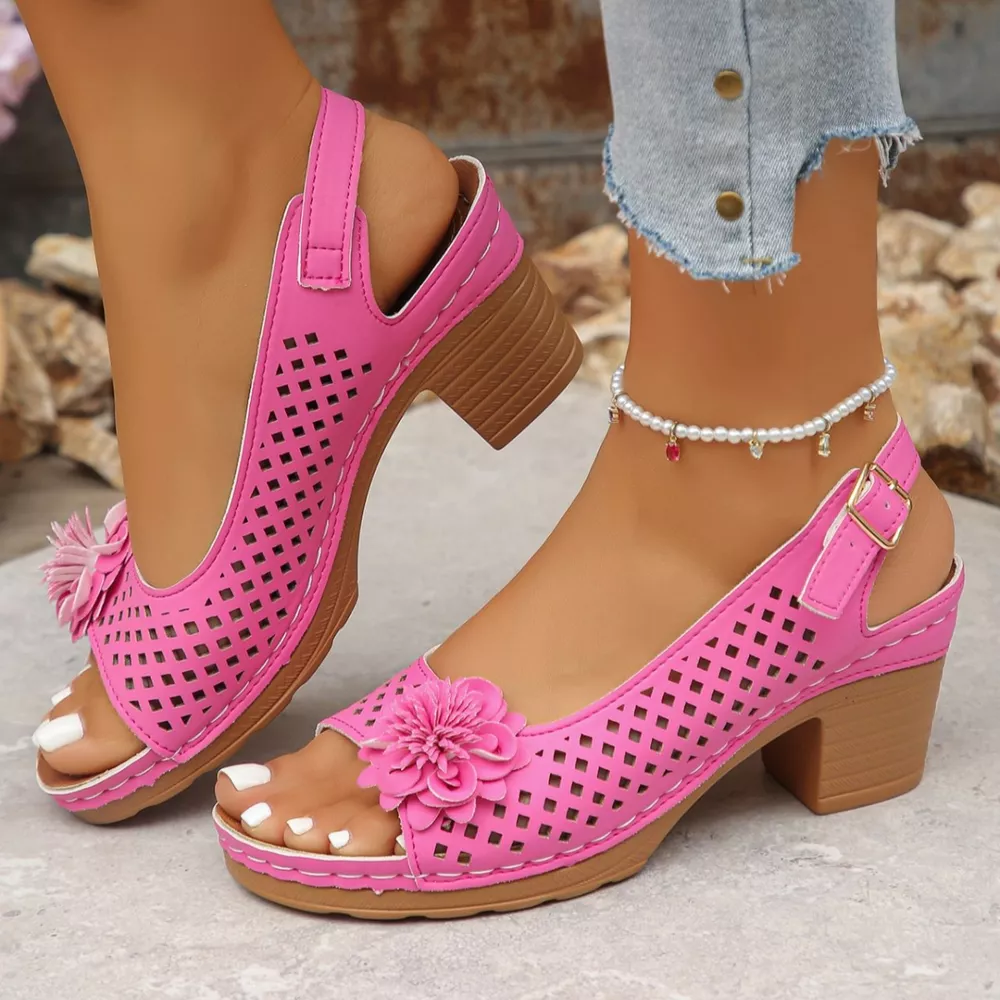 Floral Accent Block Heel Sandals, image 2