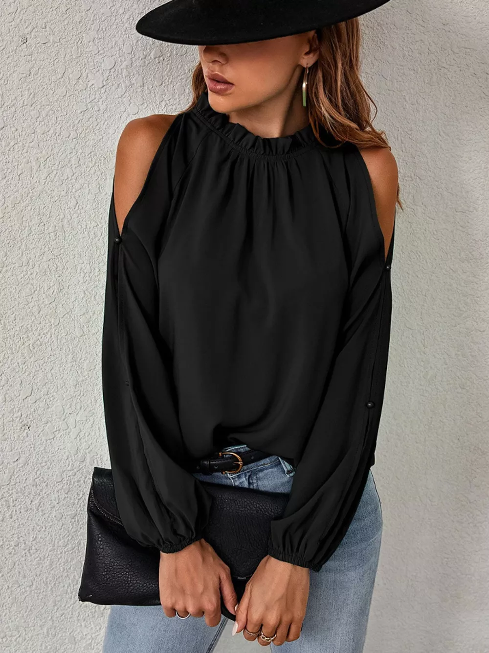 Cold Shoulder Frill Neck Blouse, image 2