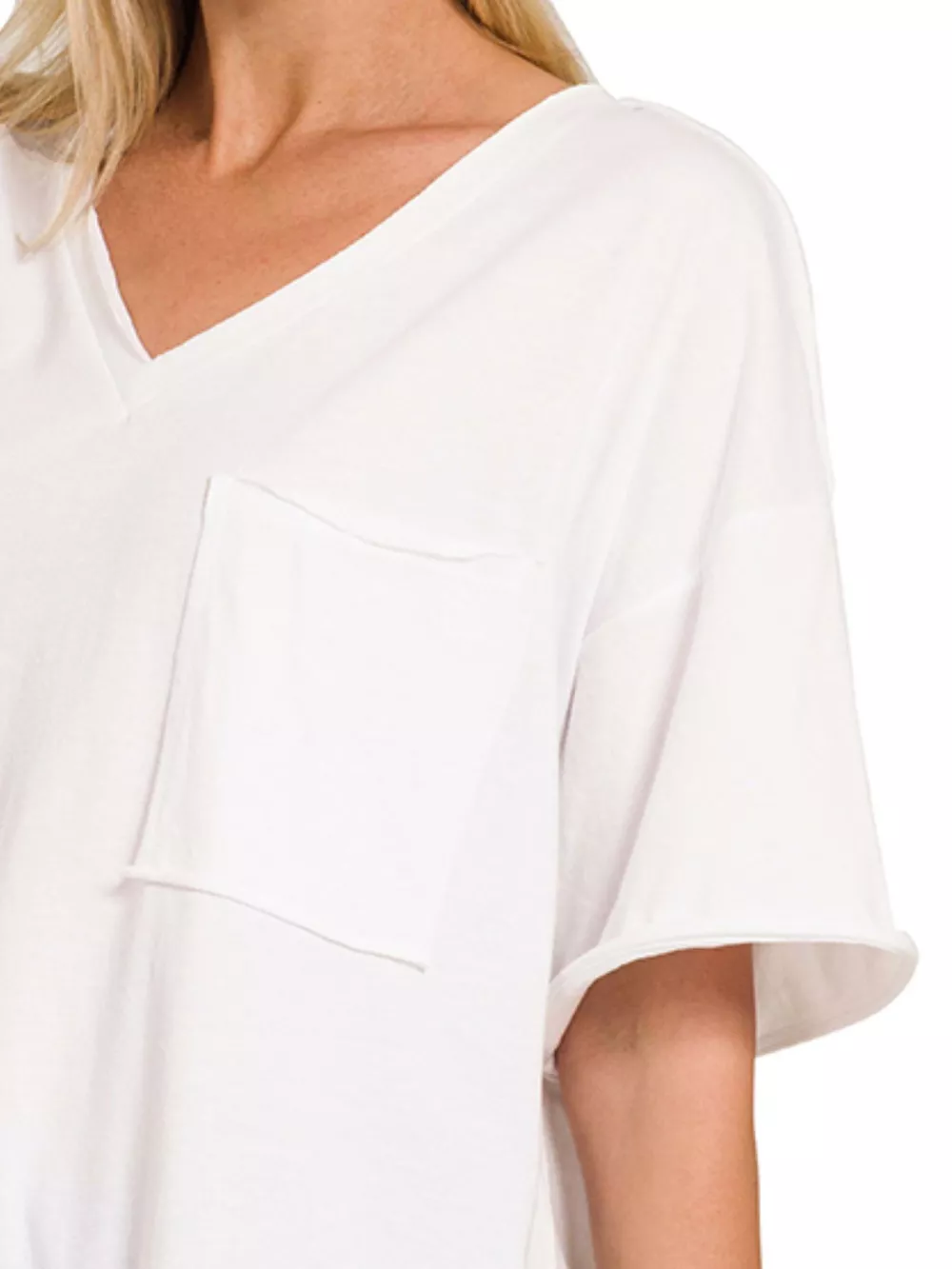 Front Pocket Raw Edge Boyfriend Tee, image 2