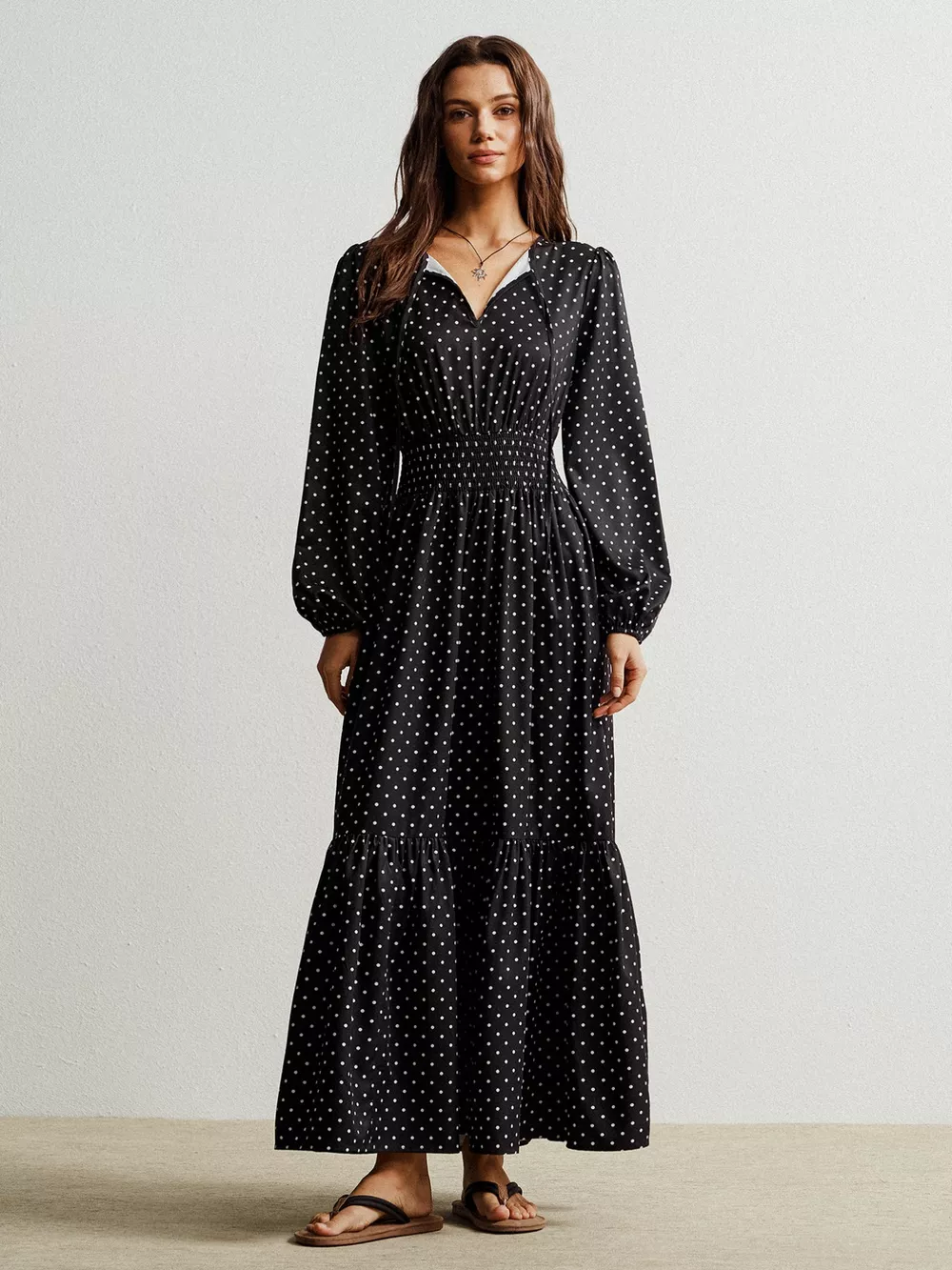 Polka Dot Long Sleeve Maxi Dress, image 2