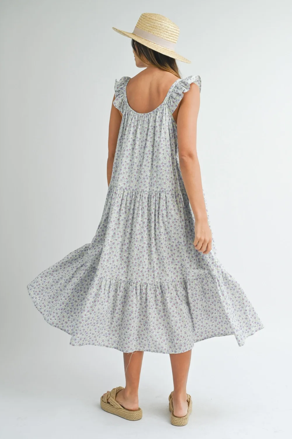 Floral Ruffle Shoulder Tiered Midi Dress, image 2