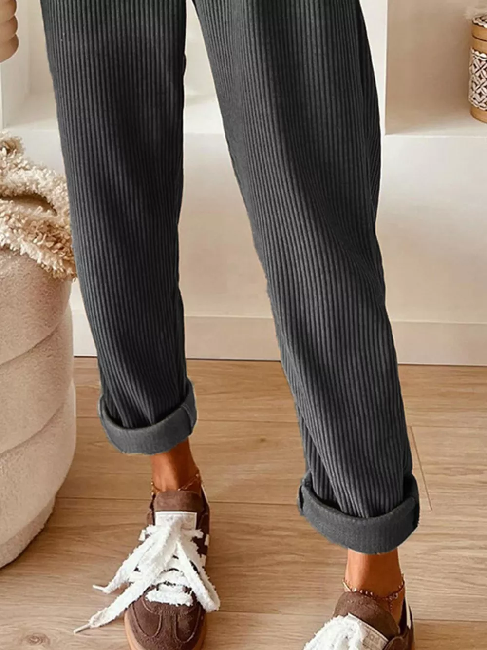 Casual Corduroy Drawstring Waist Pants, image 2